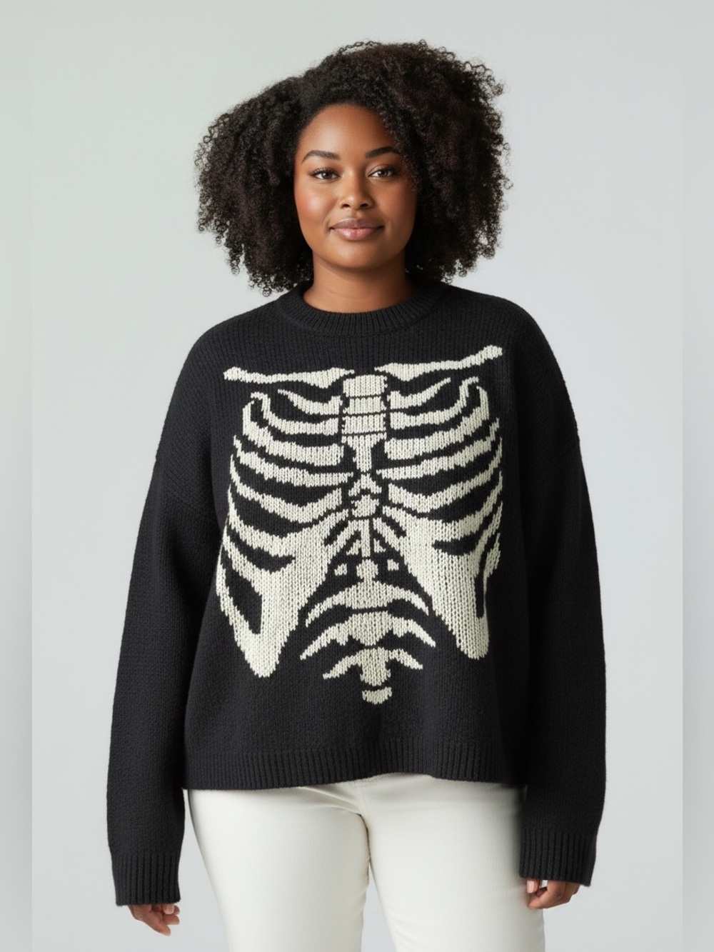 Romwe Baggy Skeleton Ribcage Sweater